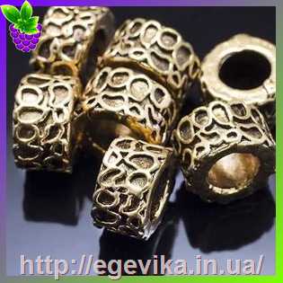 Купить Бусина європейська, метал, колір античне золото, 11,5х6,5 мм