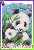 Схема, частичная вышивка бисером, габардин,  "Панда с детенышем" ("Панда з дитинчам")