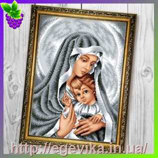 рисунок Схема вишивки бісером (хрестиком) Мадонна з немовлям у срібних тонах (В601)