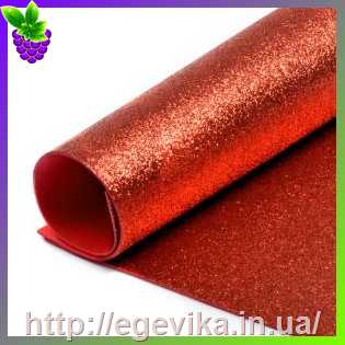 Купить Фоамиран (фумиран, foamiran) с блестками (глиттер), лист 20х30 см, цвет 4 - красный